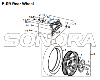 Rueda trasera F-09 para XS175T SYMPHONY ST 200i Recambio Calidad superior