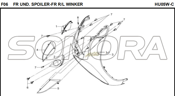 F06 FR UND. SPOILER-FR R / L WINKER para HU05W-C MIO 50 Recambio Calidad Superior