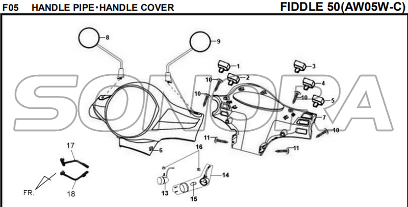 F05 TUBO DE MANIJA‧CUBIERTA DE MANIJA FIDDLE 50 AW05W-C Para SYM Repuesto de calidad superior