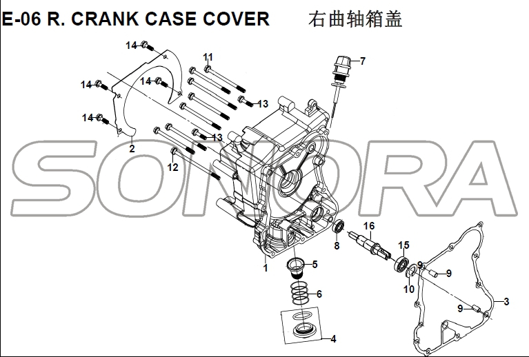 CUBIERTA DE CAJA DE CIGÜEÑAL E-06 R. para XS125T-16A Recambio Fiddle III Calidad superior