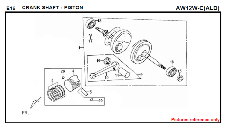 E16 CIGÜEÑAL PISTÓN FIDDLE 125 AW05W-C Para SYM Repuesto de calidad superior