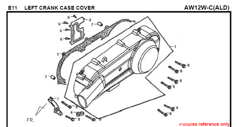 E11 CUBIERTA DE CAJA DE CIGÜEÑAL IZQUIERDA FIDDLE 125 AW05W-C Para SYM Repuesto de calidad superior