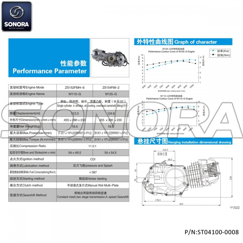 ZONGSHEN W125-G ZS154FMI-2 Fiddy Racer Engine (P / N: ST04100-0008) Calidad superior