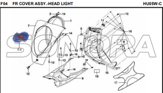 F04 FR COVER ASSY-HEAD LIGHT para HU05W-C MIO 50 Repuesto de calidad superior