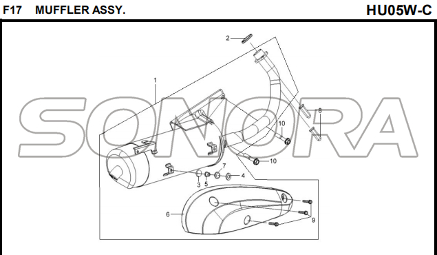 Assy Muffler F17 para HU05W-C MIO 50 Pieza de repuesto de calidad superior