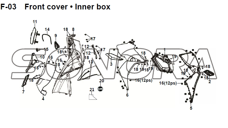 F-03 Carcasa frontal Caja interior JET 14 XS175T-2 Para SYM Recambio Calidad superior