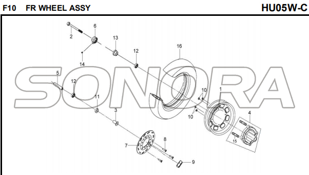 F10 FR WHEEL ASSY para HU05W-C MIO 50 Repuesto de calidad superior