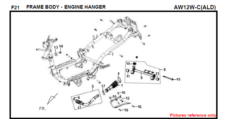 F21 FRAME BODY ENGINE HANGER FIDDLE 125 AW05W-C Para SYM Repuesto de calidad superior