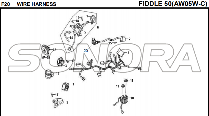 F20 CONJUNTO DE ALAMBRES FIDDLE 50 AW05W-C Para SYM Repuesto de calidad superior