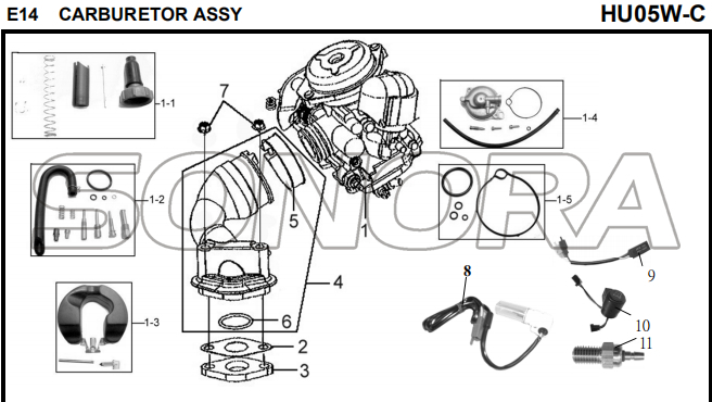 E14 CARBURADOR CONJUNTO para HU05W-C MIO 50 Repuesto de calidad superior
