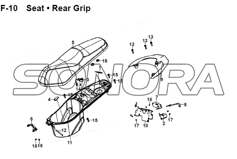Agarre trasero del asiento F-10 JET 14 XS175T-2 para pieza de repuesto SYM de alta calidad