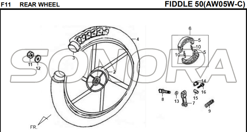 F11 RUEDA TRASERA FIDDLE 50 AW05W-C Para SYM Repuesto de calidad superior