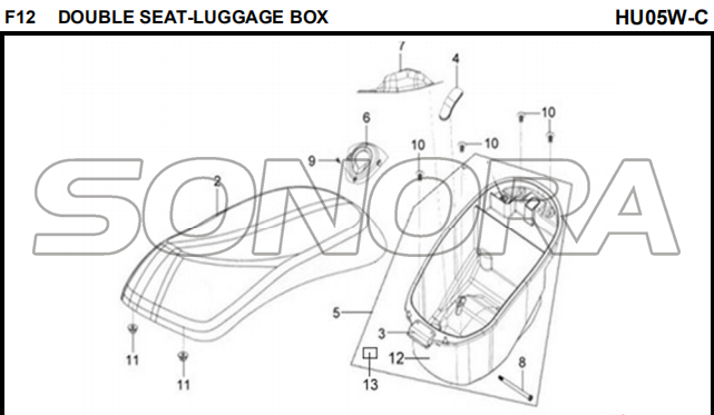 F12 CAJA DOBLE ASIENTO-EQUIPAJE para HU05W-C MIO 50 Recambio Calidad Superior