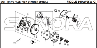 E12 DRIVE FACE KICK STARTER SPINDLE FIDDLE 50 AW05W-C Para SYM Repuesto de calidad superior