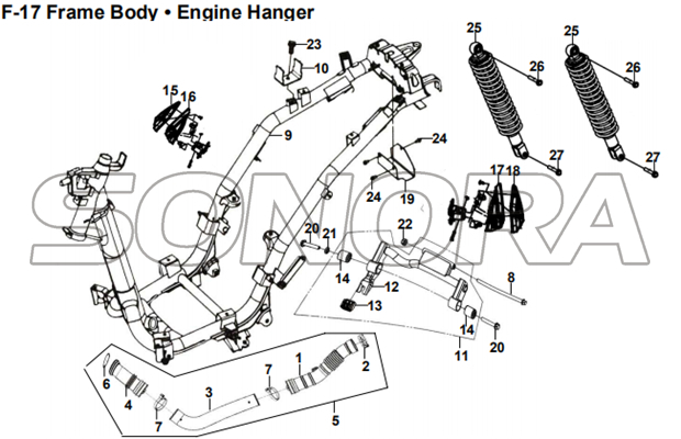 Suspensión del motor del cuerpo del marco F-17 para XS175T SYMPHONY ST 200i Repuesto de calidad superior