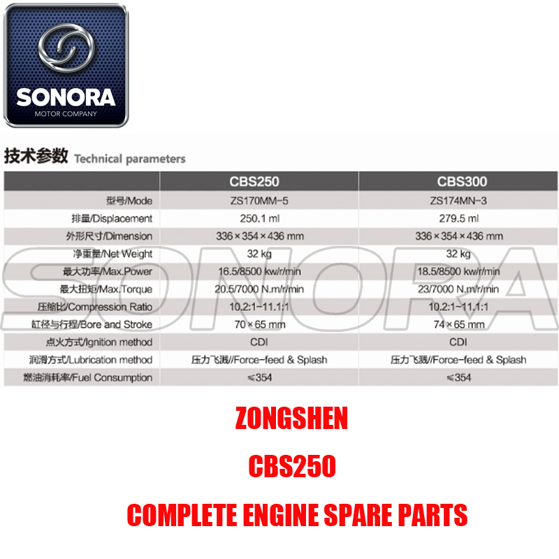 Zongshen CBS250 Repuestos para motores completos Piezas originales