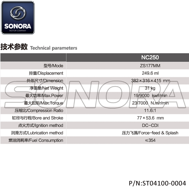Versión de carburador de motor Zongshen NC250 (P / N: ST04100-0004) Calidad superior