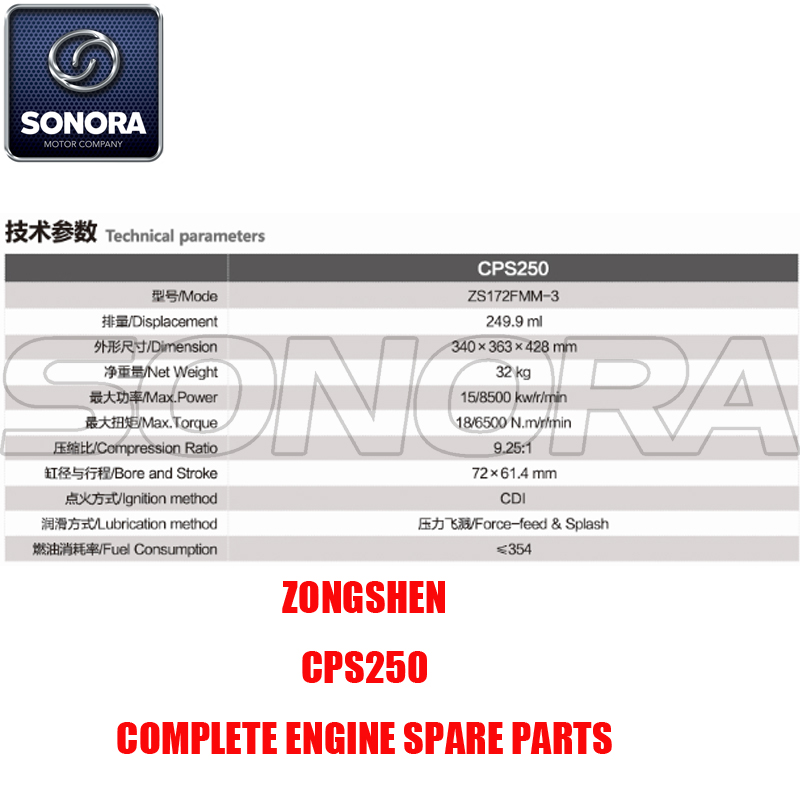 Zongshen CPS250 Repuestos para motores completos Piezas originales
